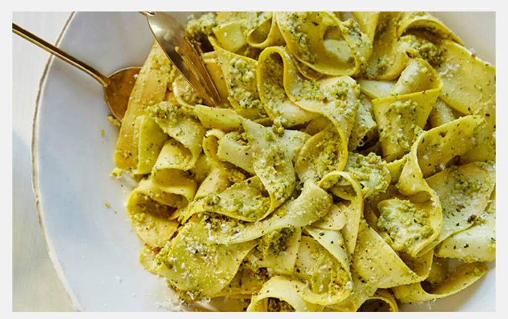 Zucchini Ribbons with Pistachio Minto Pesto